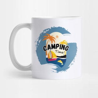 Camping Time with Sea ,Desert and Palm Trees Mug